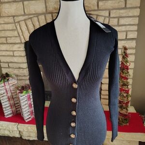 Fashion Nova Black Ribbed  Sweater Dress XS NWT